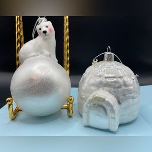 NWT Set of North Pole Ornaments Macy's Polar Bear and St. Nicholas Square Igloo